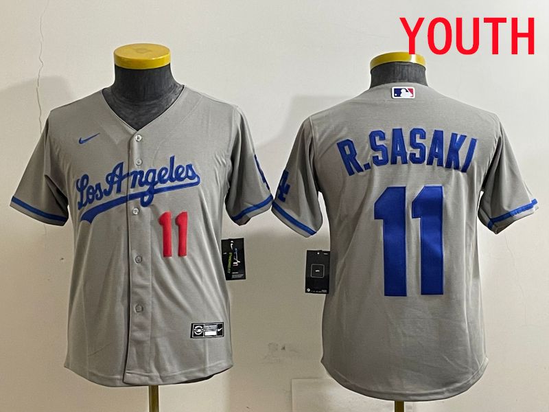 Youth Los Angeles Dodgers #11 R.Sasaki Grey Game 2025 Nike MLB Jersey style 4